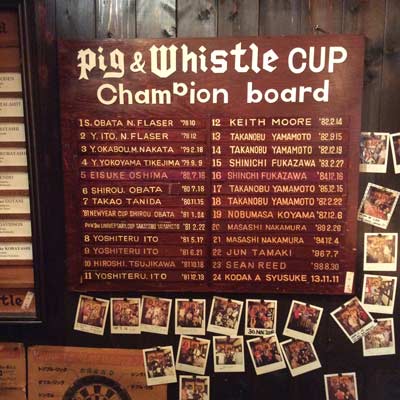 Dart Tournament Scoreboard at Pig & Whistle Pub Kyoto
