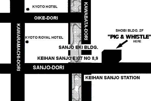 Map to Pig & Whistle Pub Kyoto